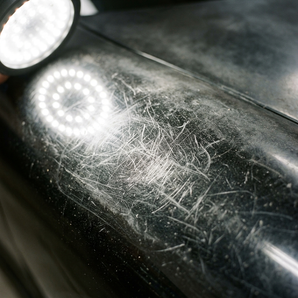 Pintura con rayones y marcas antes de detailing